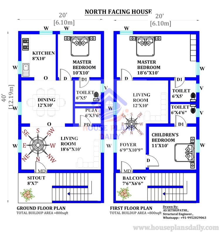 3bhk house plan north facing- House Plans Daily