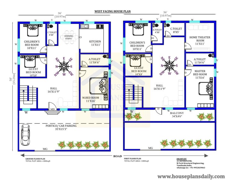 1800 sqft home design- House Plans Daily