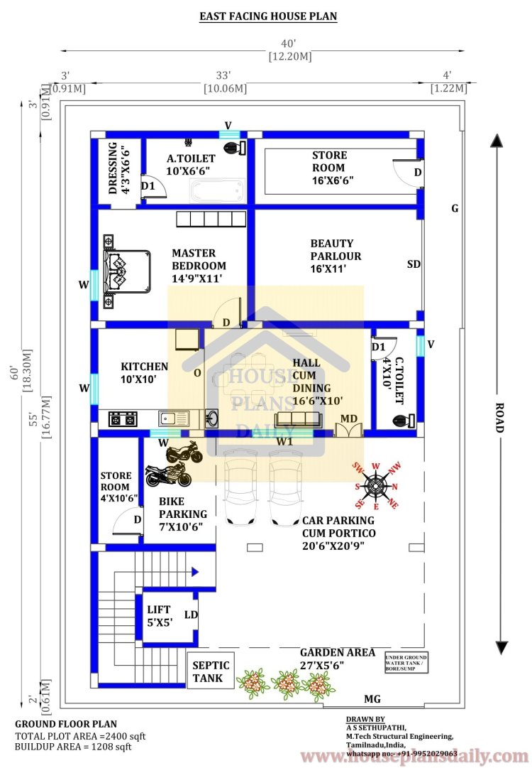 40x60 House Plan East Facing | Elevation of House