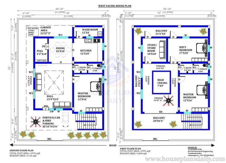 Vastu House Plan West Facing | Vastu Plans | Vastu Homes