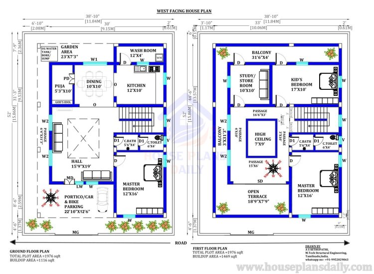 Vastu House Plan West Facing | Vastu Plans | Vastu Homes