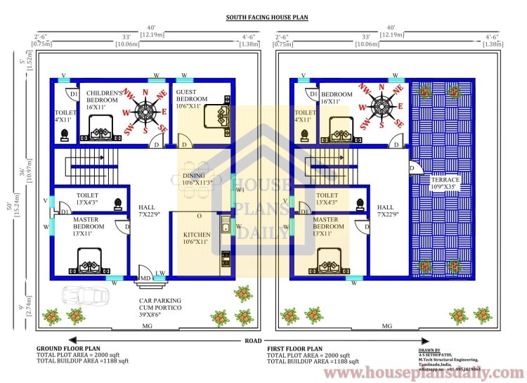 Architectural Floor Plan with Dimensions| Houseplansdaily.com