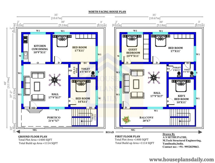 Architectural Floor Plan with Dimensions| Houseplansdaily.com