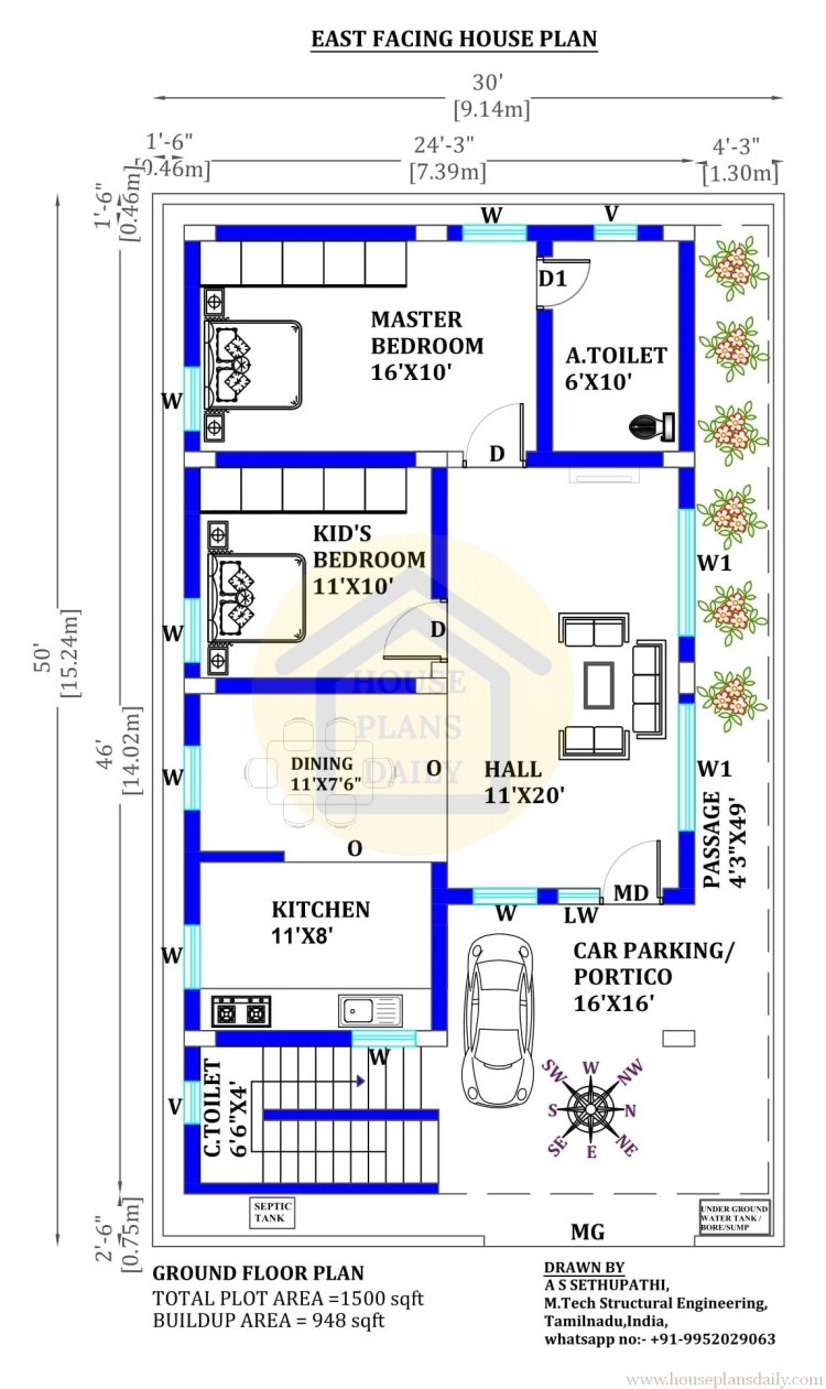 Architectural Floor Plan with Dimensions| Houseplansdaily.com