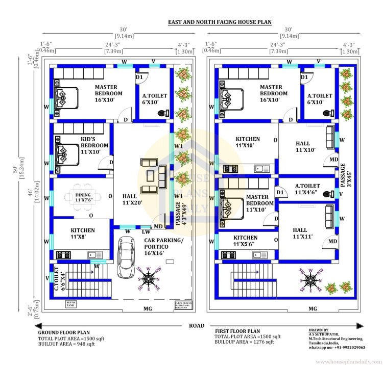 Architectural Floor Plan with Dimensions| Houseplansdaily.com