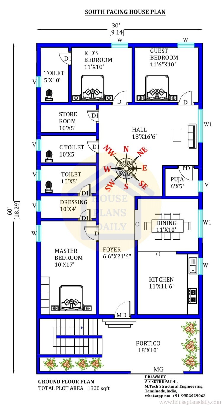 Architectural Floor Plan with Dimensions| Houseplansdaily.com