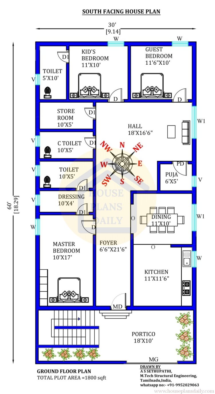 Architectural Floor Plan with Dimensions| Houseplansdaily.com