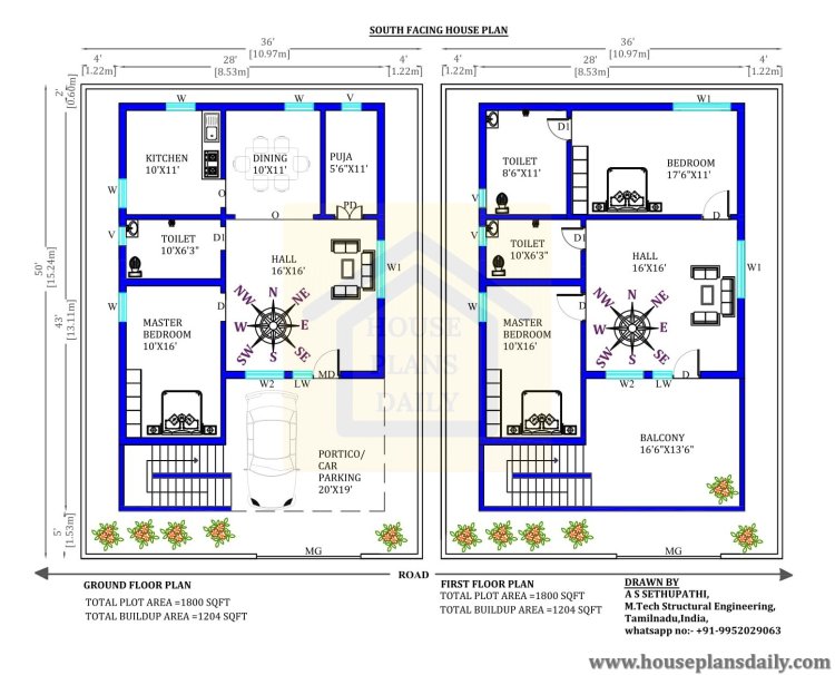 Architectural Floor Plan with Dimensions| Houseplansdaily.com