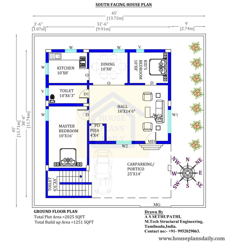 Architectural Floor Plan with Dimensions| Houseplansdaily.com