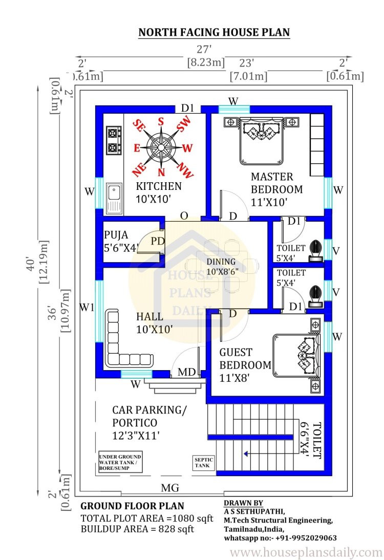 Architectural Floor Plan with Dimensions| Houseplansdaily.com