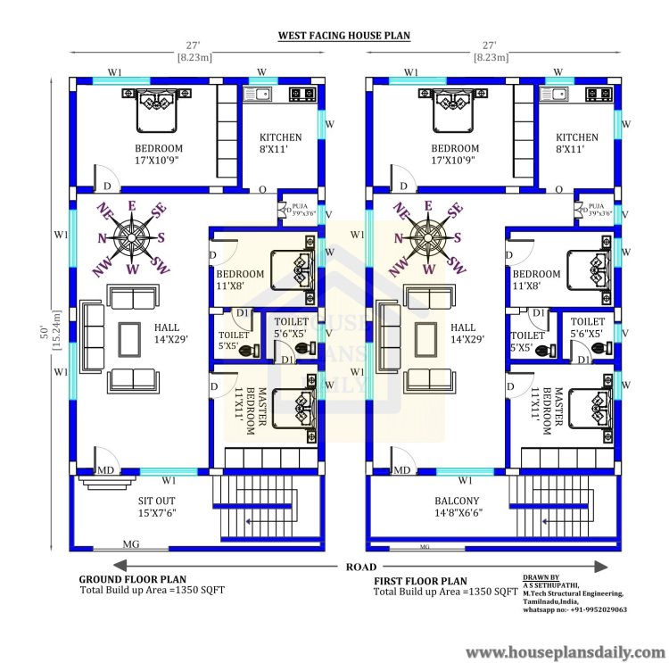 West Face House Plan with Vastu | House Plans Daily