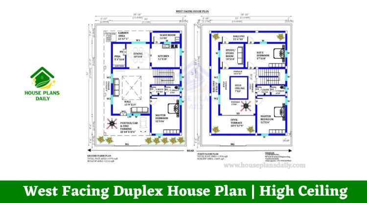 West Facing Duplex House Plan | High Ceiling Home Design