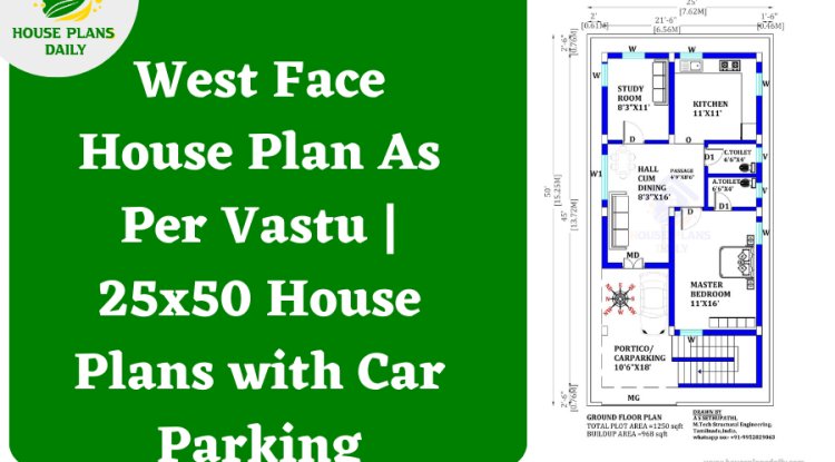 25x50 House Plans with Car Parking | West Face House Plan As Per Vastu