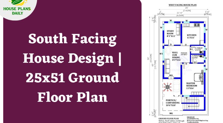 South Facing House Design | 25x51 Ground Floor Plan