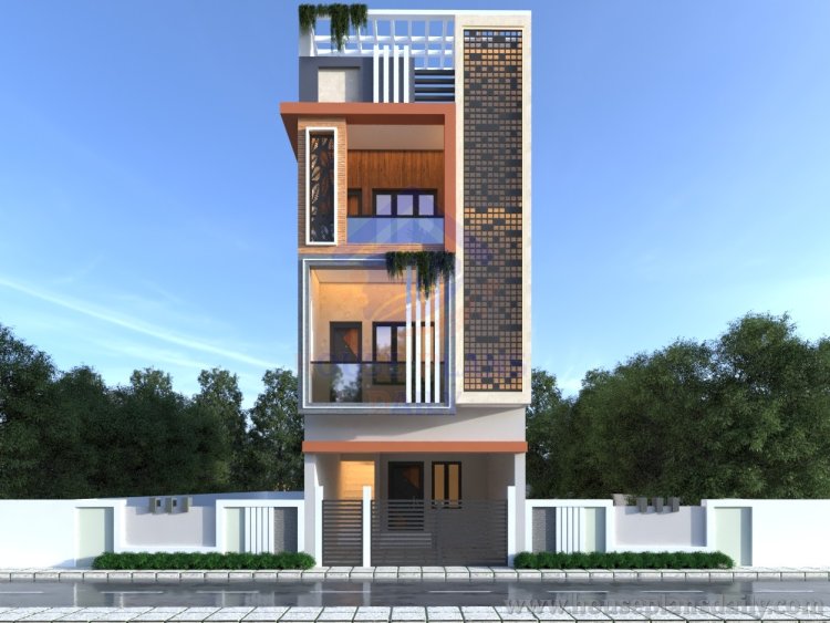 Three Floor House Design | North Facing House with Elevation