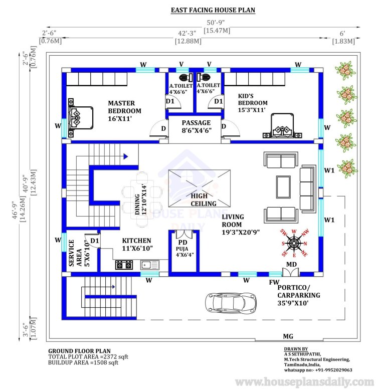High Ceiling House Design | 2bhk House Designs East Facing