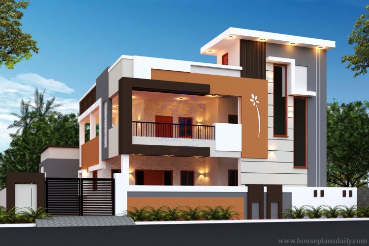 West Facing 2 storey house plan with Elevation