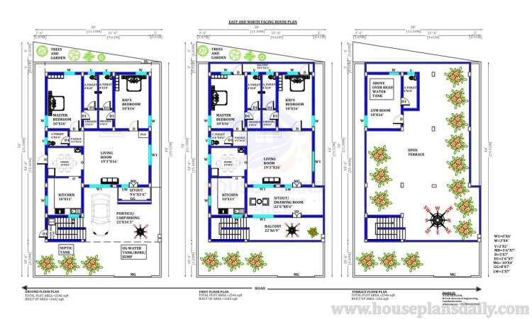 38x70 House Plan with Car Parking | East and North Facing House Plans Design