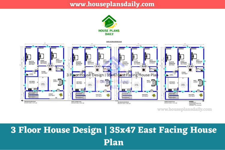 3 Floor House Design | 35x47 East Facing House Plan
