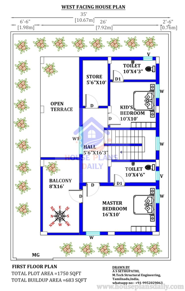 3 Bedroom House Plans | West Facing Vastu Plan | Vastu For Home