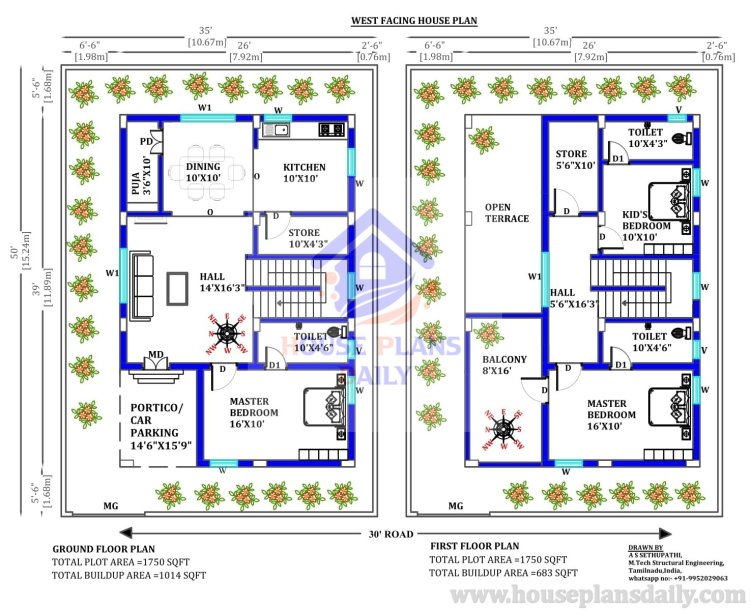 3 Bedroom House Plans | West Facing Vastu Plan | Vastu For Home