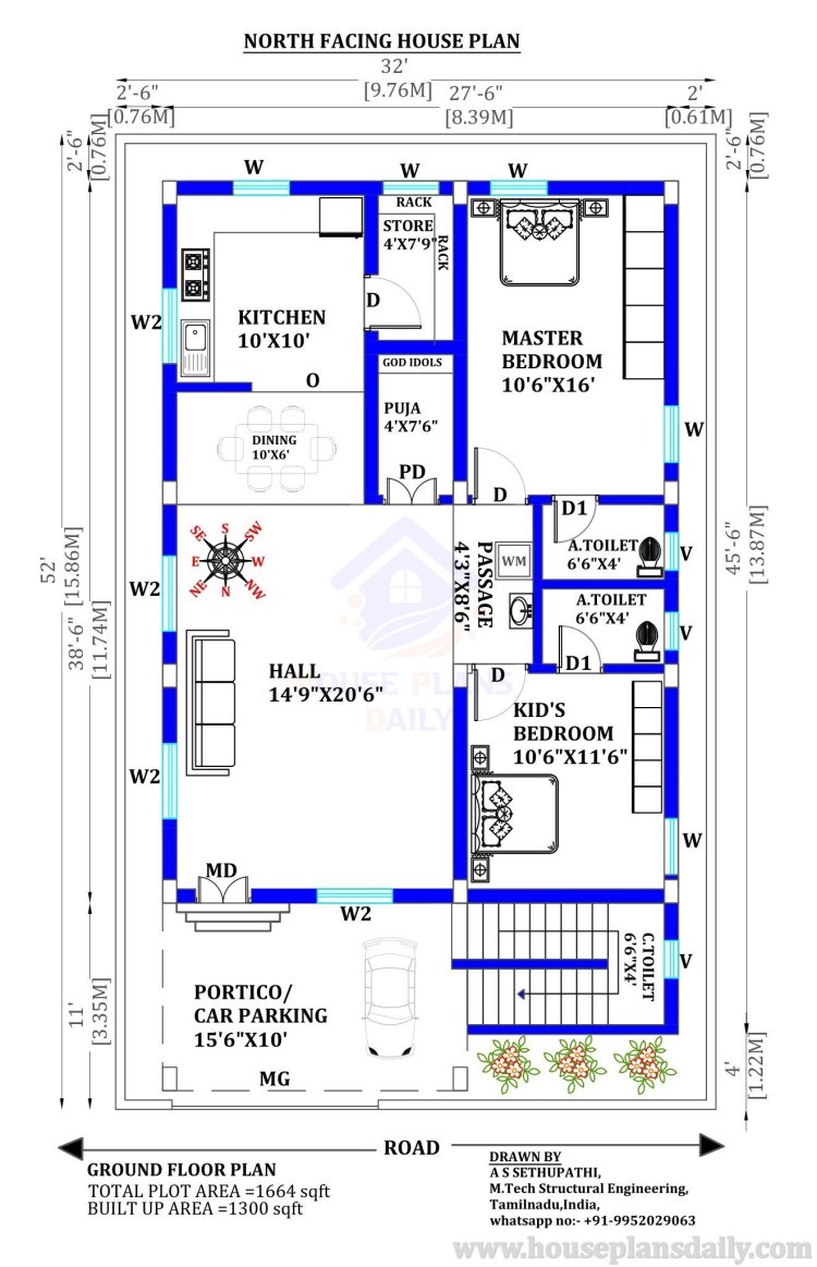 Design of Ground Floor House | North Facing House Plan