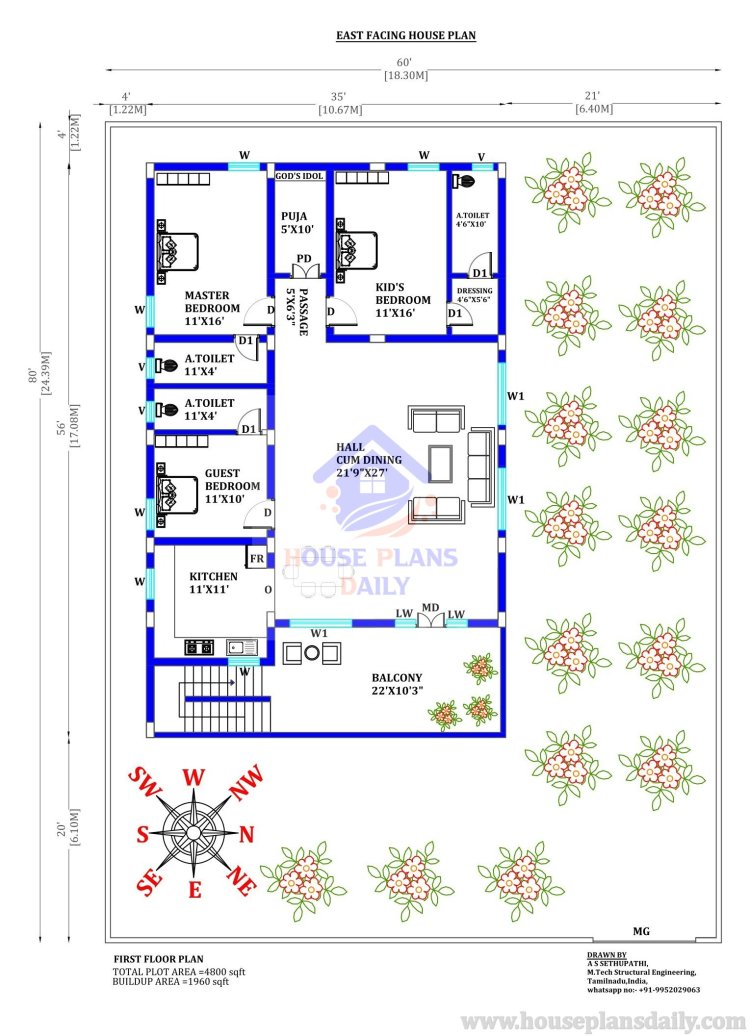 East Facing 3bhk House Vastu Plan | New Home Plan Designs