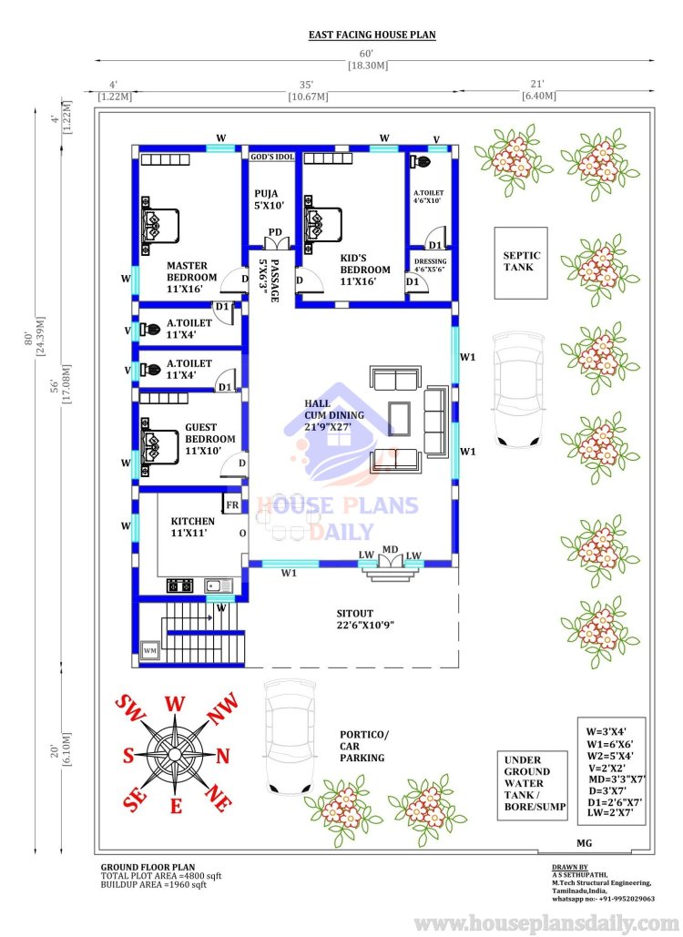 East Facing 3bhk House Vastu Plan | New Home Plan Designs