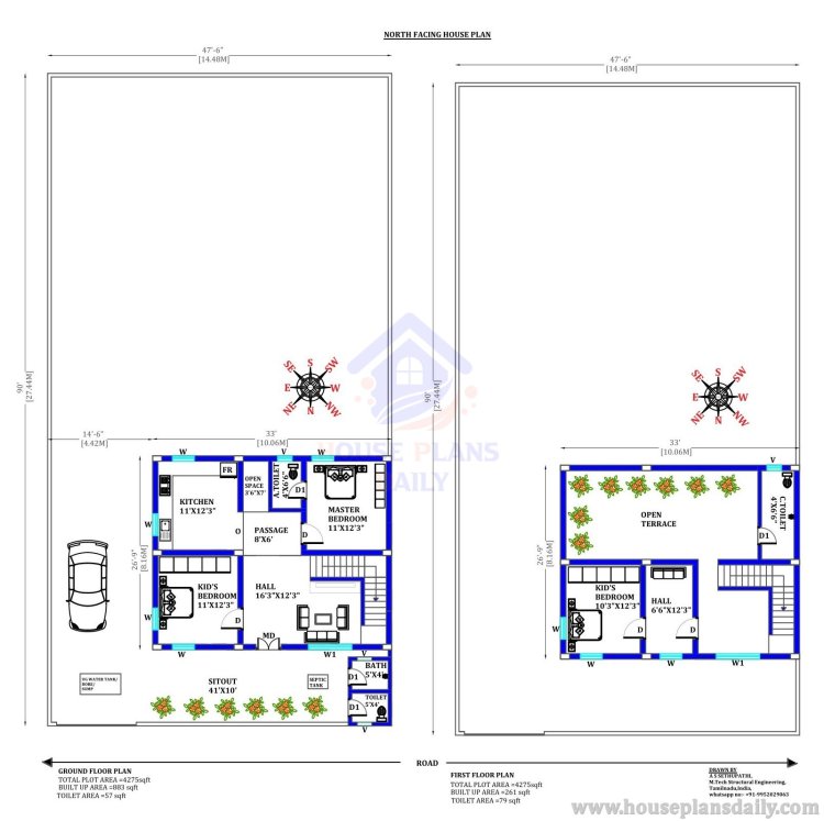 Home Design with Car Parking | North Facing Duplex House Plan