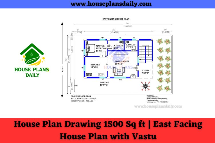 House Plan Drawing 1500 Sq ft | East Facing House Plan with Vastu