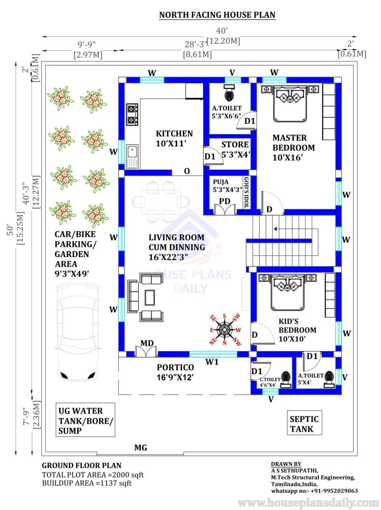 Plan for North Facing House As Per Vastu | House Design with Car Parking