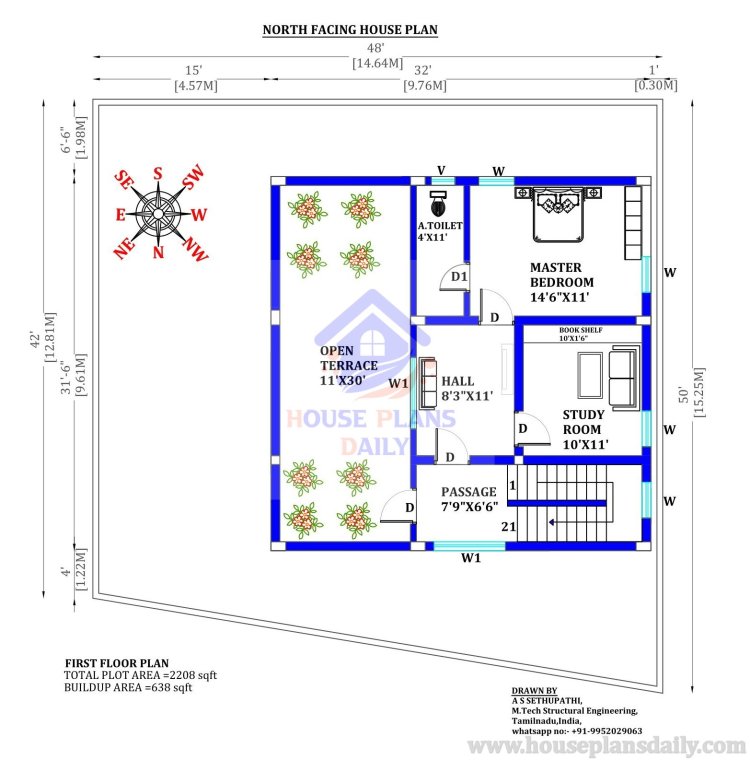 3 Room House | North Facing House Plan as Per Vastu