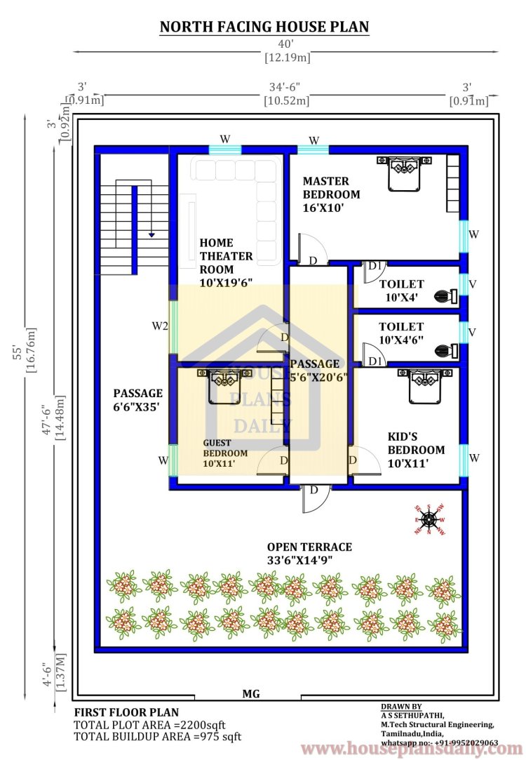 40x55 House Plan | 6bhk House Plan | North Face Home