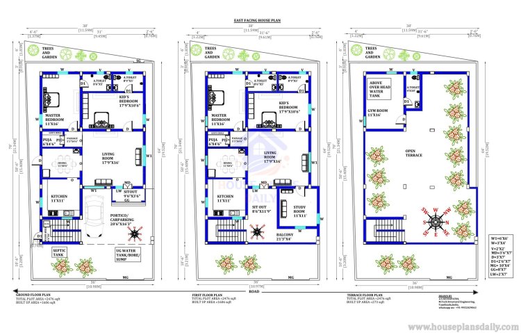 2500 Sqft House Plan | East Facing Home | 2 Bedroom Home Plan