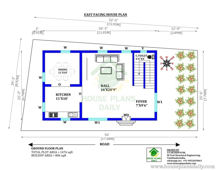 1500 Sqft House Plan | Duplex House Plan | 3 Bedroom Villa Plan