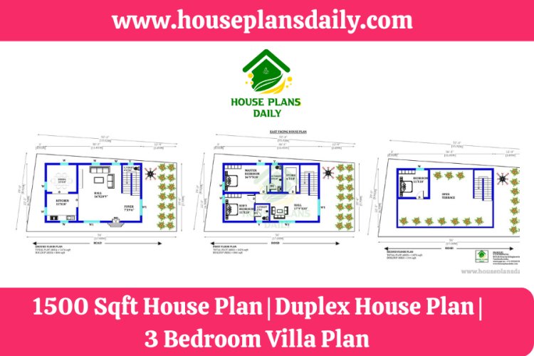 1500 Sqft House Plan | Duplex House Plan | 3 Bedroom Villa Plan