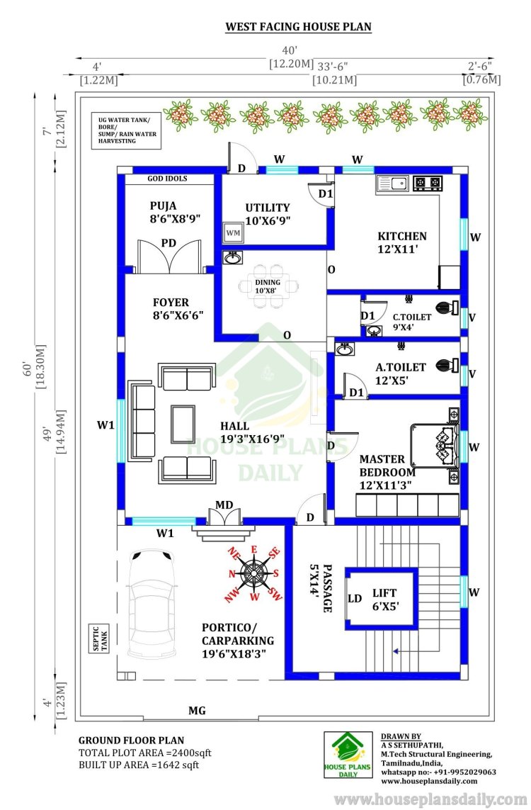 3 Bedroom House Plan | West Face House Plans Per Vastu | Duplex House Plan