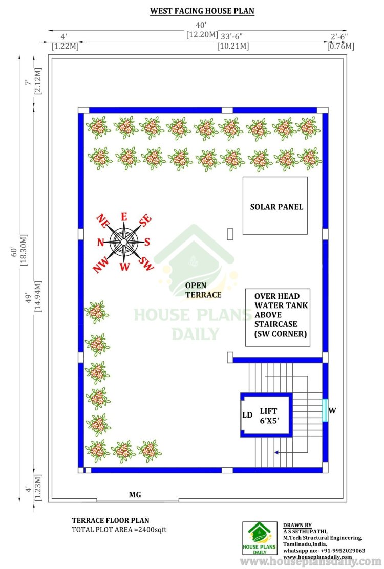 3 Bedroom House Plan | West Face House Plans Per Vastu | Duplex House Plan