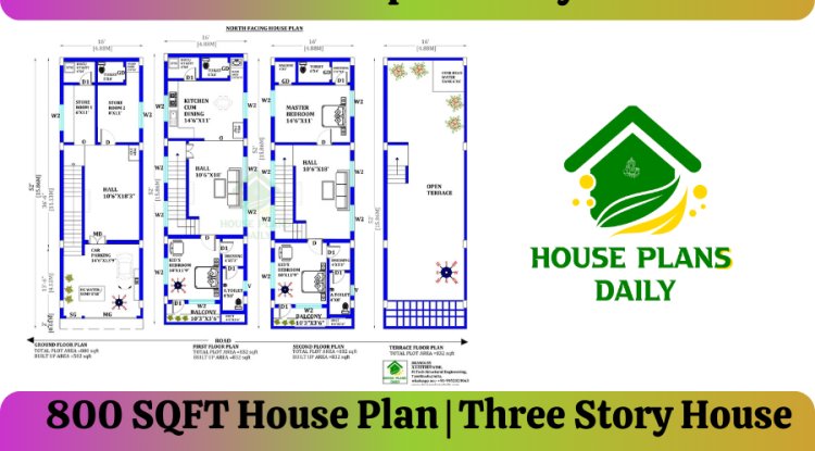 800 SQFT House Plan |Three Story House Design | Duplex Building Design