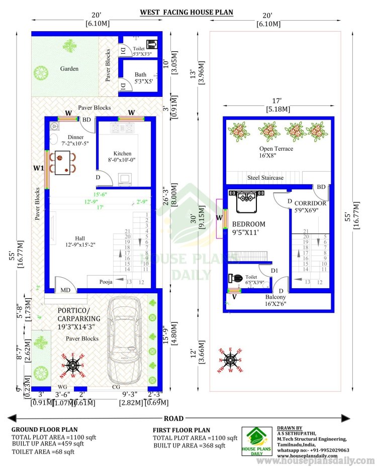 20x55 House Designs Plan | Home Elevation | Duplex House