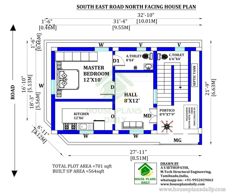 1BHK House Plan | House Elevation | North Facing House Plan
