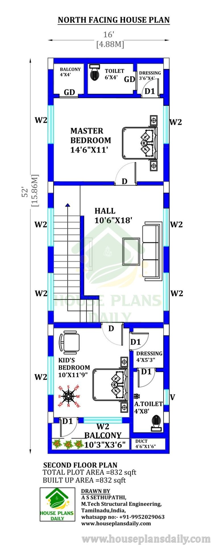 800 SQFT House Plan |Three Story House Design | Duplex Building Design