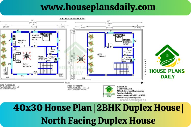 40x30 House Plan | 2BHK Duplex House | North Facing Duplex House