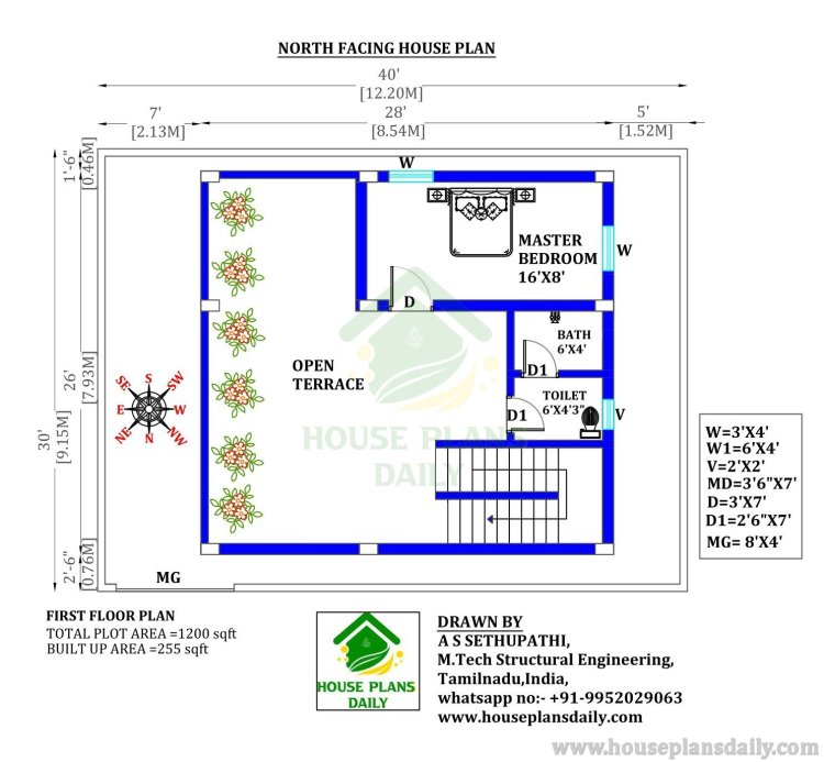 40x30 House Plan | 2BHK Duplex House | North Facing Duplex House