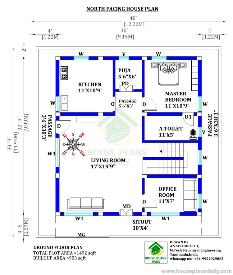 House with Office | House Plan with Office | 3BHK Vastu House Plan