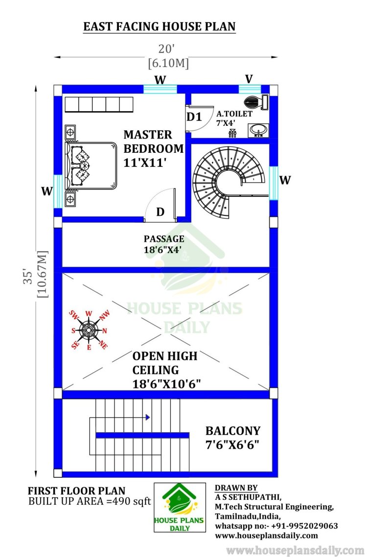 East Facing Duplex House Vastu Plan | 20x35 Ghar Ka Naksha