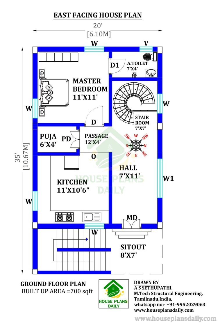 East Facing Duplex House Vastu Plan | 20x35 Ghar Ka Naksha