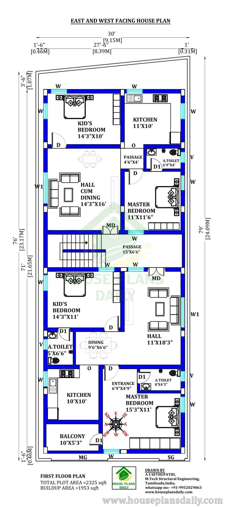 West Facing House Plan with Shop | East Facing House | West Facing House