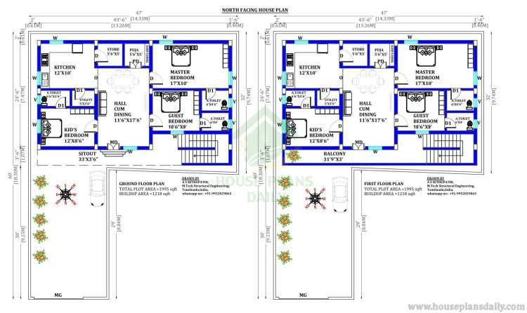 3 Room House 2000 SQFT House Plan North Facing House House Plan 