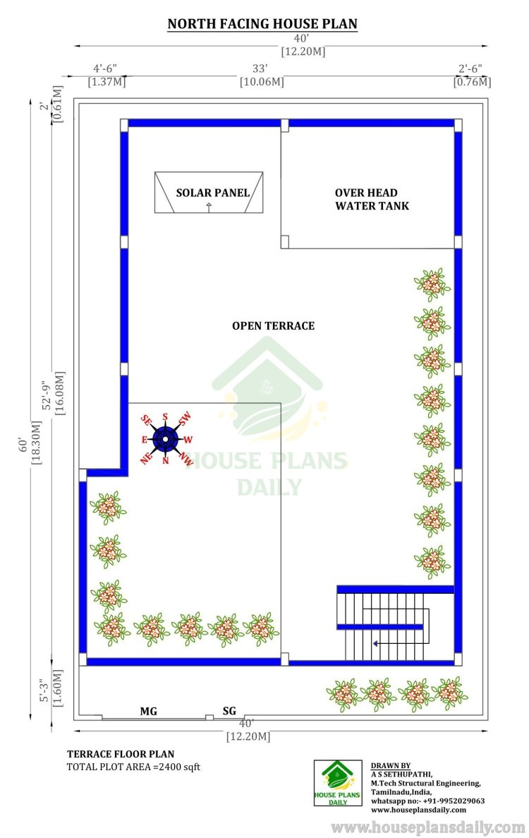 North Facing Vastu Plan | 2bhk Home Design | 2400 Sqft House